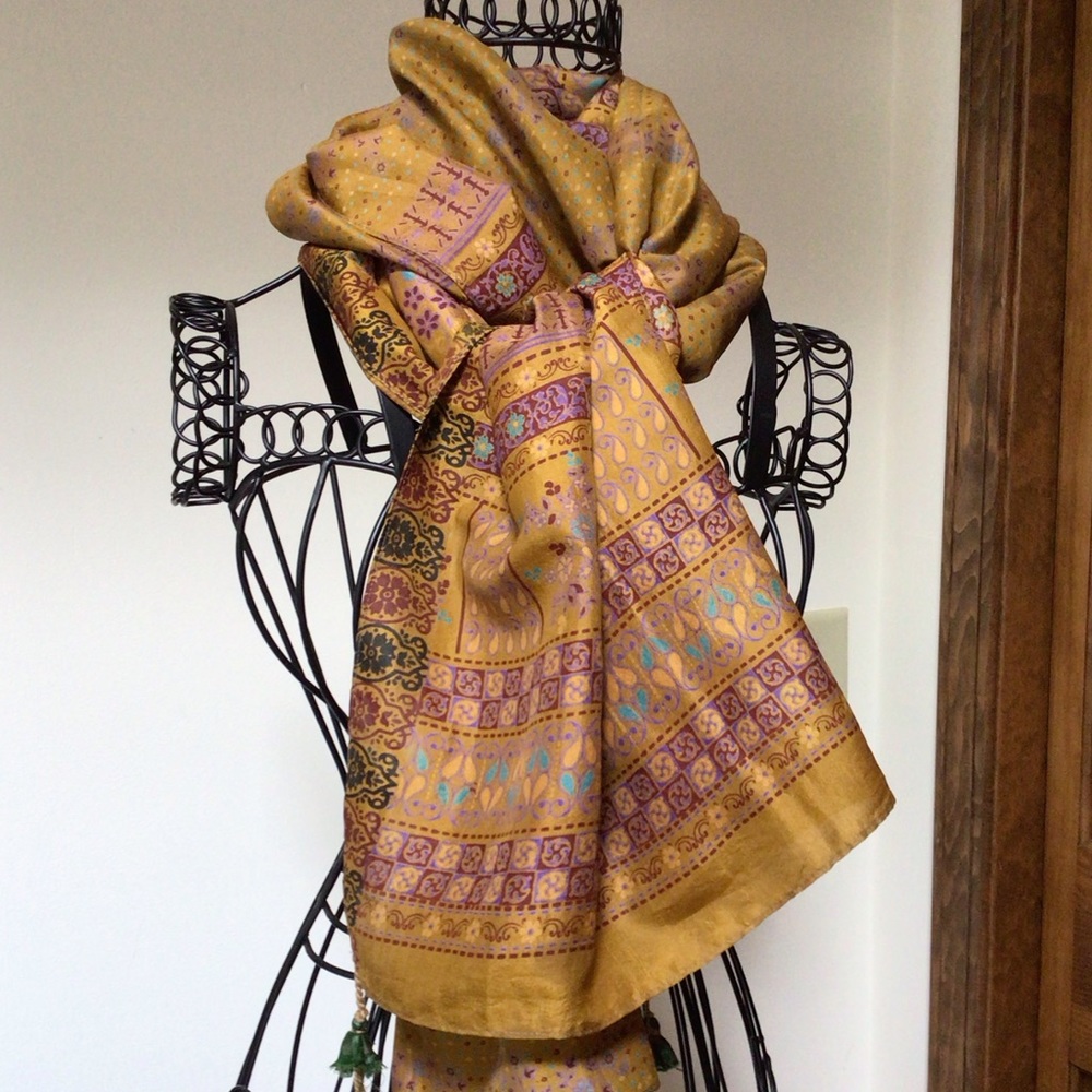 Sevya handmade silk scarf, new 72”x22” - Picture 3 of 7